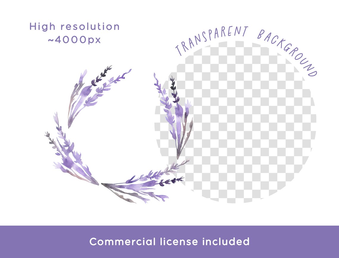 Lavender Wreath Clipart - Watercolor Purple Floral Sprigs PNG Wedding ...