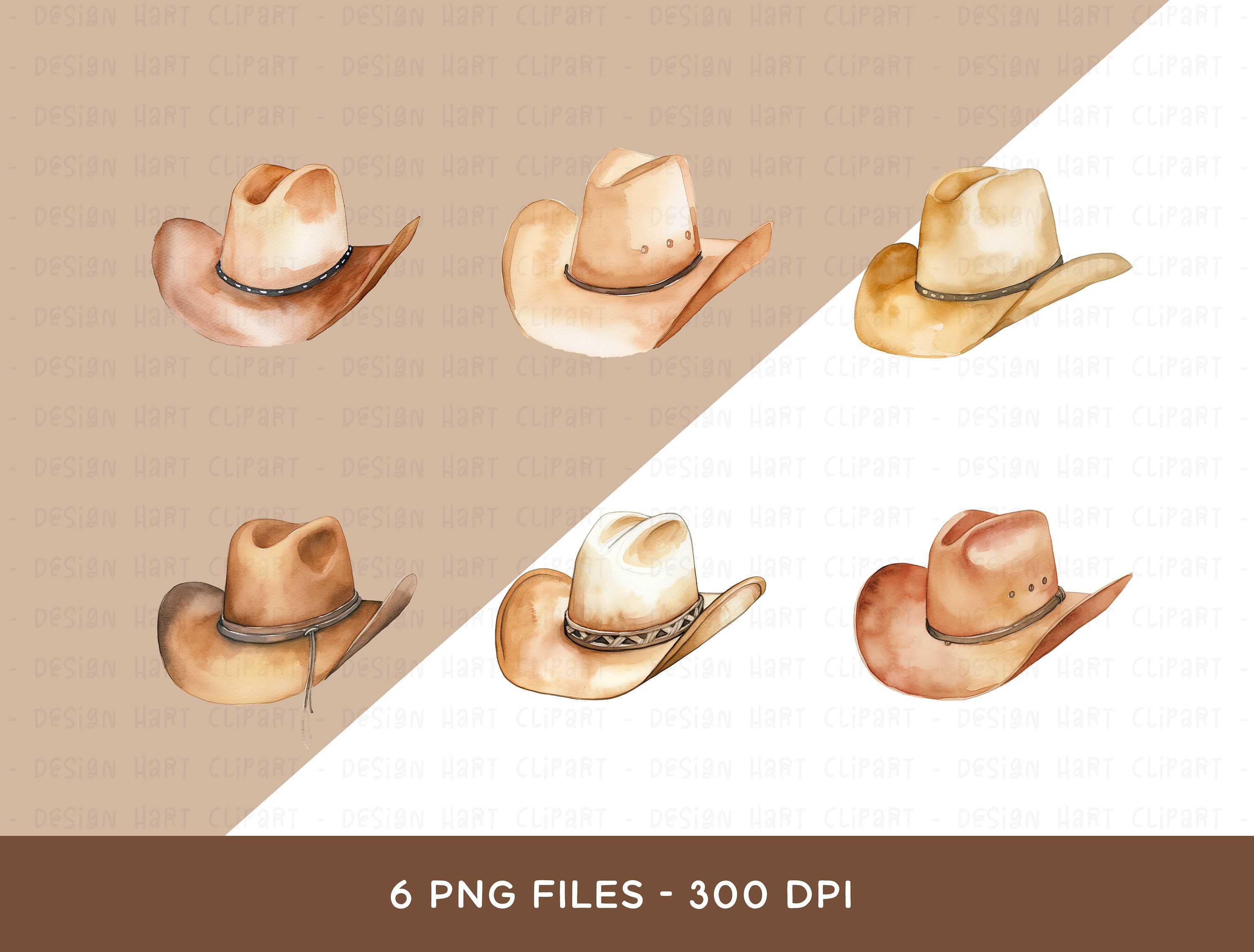 Cowboy Hat Clipart Bundle, Watercolor Rodeo Wild West Hats Clip Art PNG ...