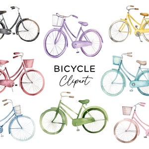 Fahrrad Clipart Bundle Set, Aquarell bunte Pastell Fahrrad PNG Digital Download für kommerzielle Nutzung Kind Geburtstag Einladungen Wand Kunst Handwerk