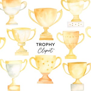 Trophäe Clipart Bundle, PNG Grafik Digital Download Aquarell Goldene Trophäen Winner Awards Kommerzielle Nutzung Trophy Clip Art
