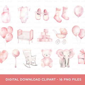 Pink Baby Shower Clipart Bundle - Watercolor Nursery Girl Newborn Clip ...