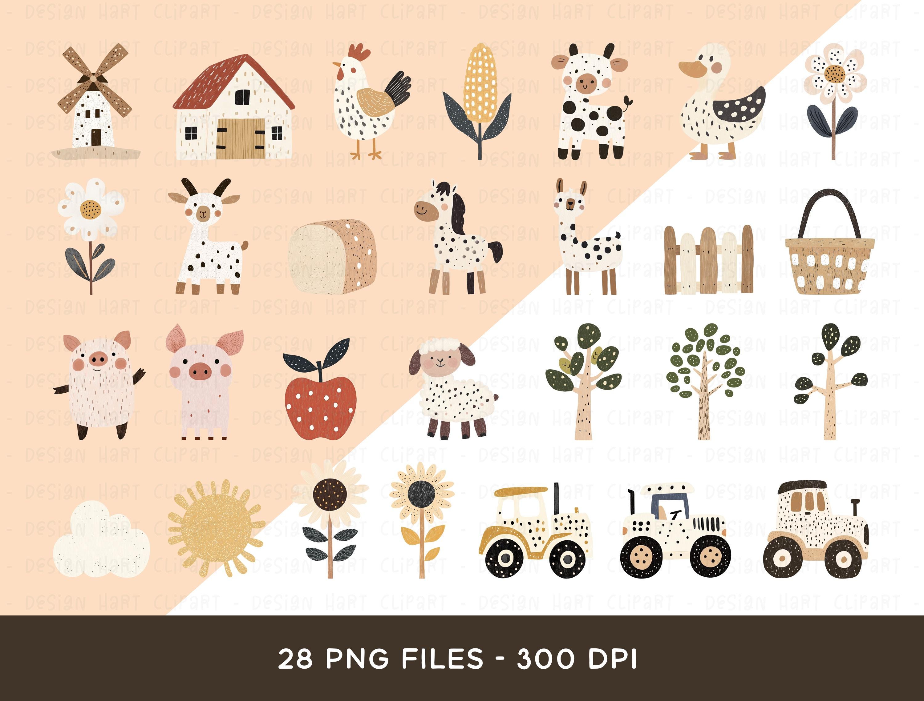 Farm Animals Clipart Bundle - Cute Cartoon Barnyard Tractor Pig Duck ...
