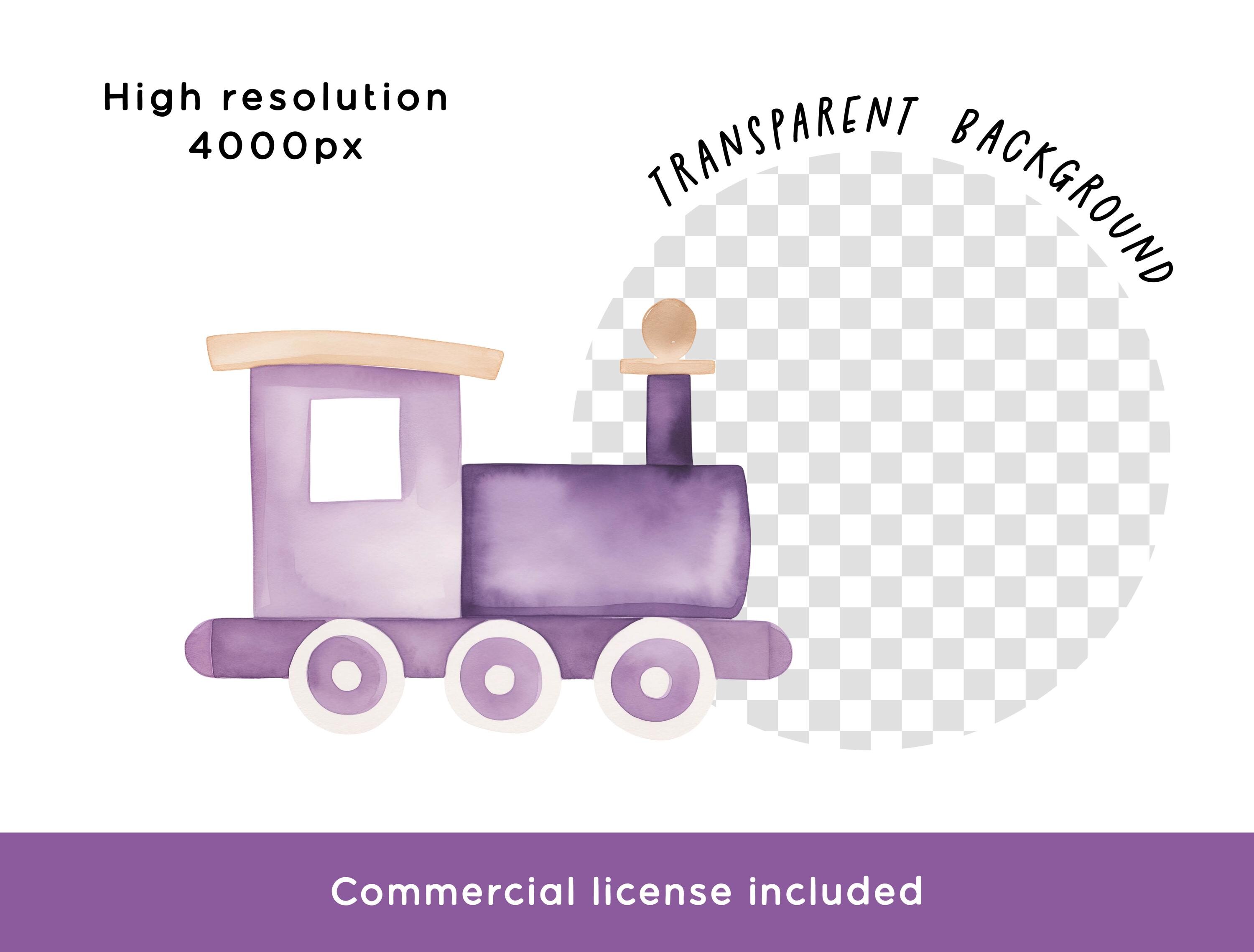 Purple Color Train Train Clipart Bundle, PNG Graphics Digital Download Watercolor Purple ...