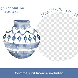 May include: A blue and white ceramic vase with a geometric pattern. The vase is hand-painted and has a watercolour effect.