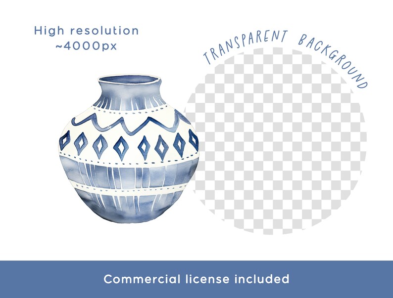 May include: A blue and white ceramic vase with a geometric pattern. The vase is hand-painted and has a watercolour effect.