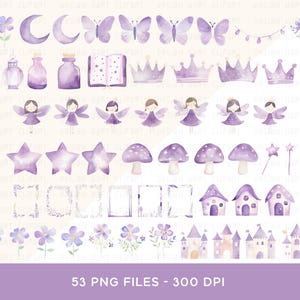 Fairy Clipart Bundle, PNG Digital Download Watercolor Purple Magical ...