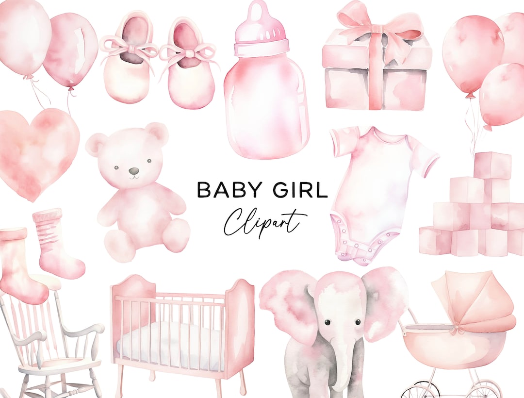 Pink Baby Shower Clipart Bundle - Watercolor Nursery Girl Newborn Clip ...