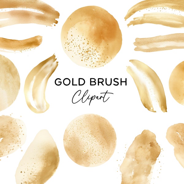 Brush Stroke Clipart Bundle - Gold Foil Metallic Dust Watercolor PNG for Invitations Wall Art Scrapbooking Digital Download Commercial Use