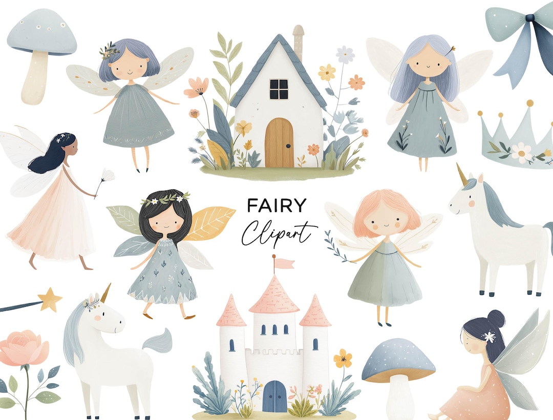 Fairy Clipart Bundle, PNG Graphics Digital Download Floral Pastel ...
