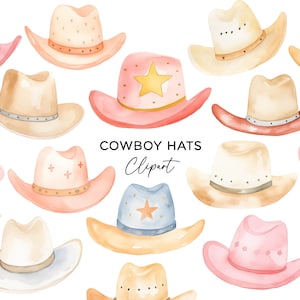 Cowboy Hut Clipart Bundle, Cowboy Cowgirl Hüte Rodeo Wilder Westen PNG Aquarell Digitaler Download für Kinder Einladungen Handwerk Kommerzielle Nutzung