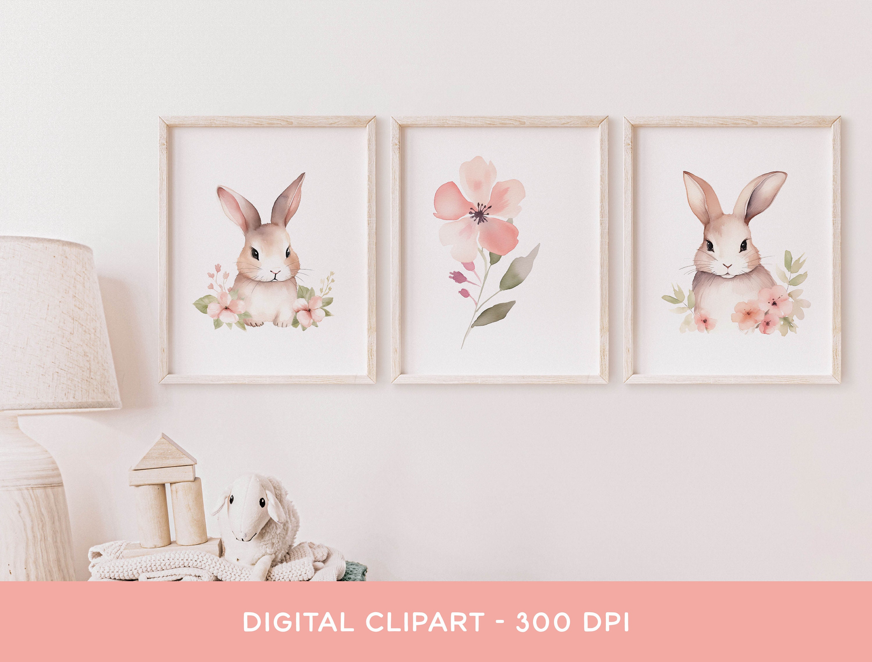 Floral Bunny Clipart Bundle, Watercolor Spring Rabbit Graphics Easter ...