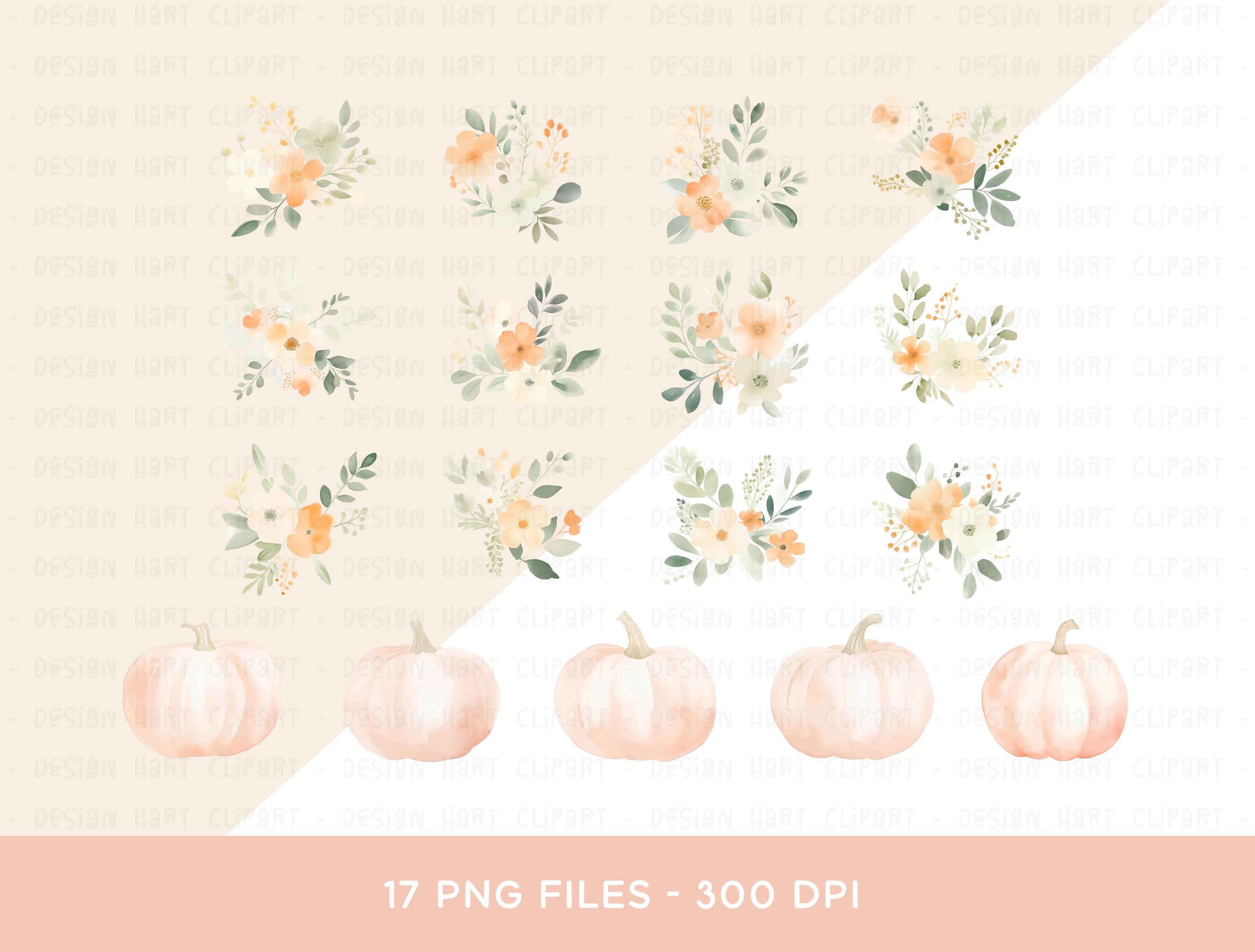Pumpkin Clipart Bundle, PNG Digital Download Watercolor Floral Flower ...