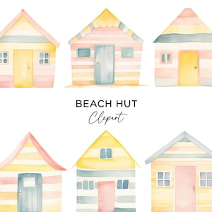 Beach Hut Clipart Bundle, PNG Graphics Digital Download Watercolor Seaside Huts Nautical Summer Vacation Beach House Commercial Use