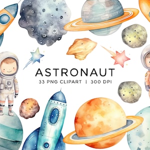 Astronaut Clipart Bundle, Aquarell PNG Grafiken, digitaler Download Kommerzielle Nutzung für Einladungen Planet Galaxy Rakete Weltraum