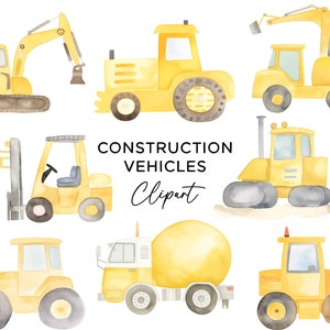 Paquete de imágenes prediseñadas de construcción, vehículos acuarela excavadora excavadora camión volquete Bulldozer carretilla elevadora PNG uso comercial constructor Clip Art archivos