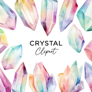 Crystal Clipart Bundle, Watercolor Rainbow Gem Jewel Diamond PNG Commercial Use Digital Download for Invitations Stickers Scrapbooking