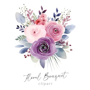 Blumenstrauß Clipart - Aquarell rosa lila Blumenstrauß PNG, digitaler Download für kommerzielle Nutzung, Spring Blush Grafiken für Einladungen