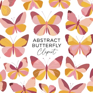 Ensemble de cliparts papillon abstrait - ailes de papillons neutres Boho vieux rose moutarde PNG pour faire-parts d'anniversaire de mariage commerciaux