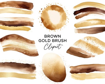 Pinselstriche Clipart Bundle, Aquarell Braun Creme Beige Gold Klecks Fleck Clip Art PNG Sublimation für Einladungen Aufkleber Scrapbooking