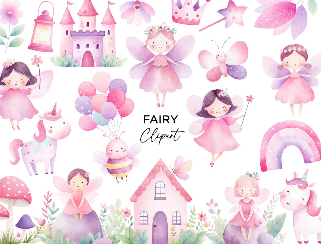 Fairy Clipart Bundle - Watercolor Painted Pink Whimsical Fairies With ...