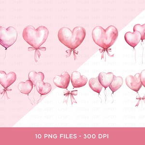 Heart Balloon Clipart Bundle - Watercolor Pink Pastel Love Heart ...
