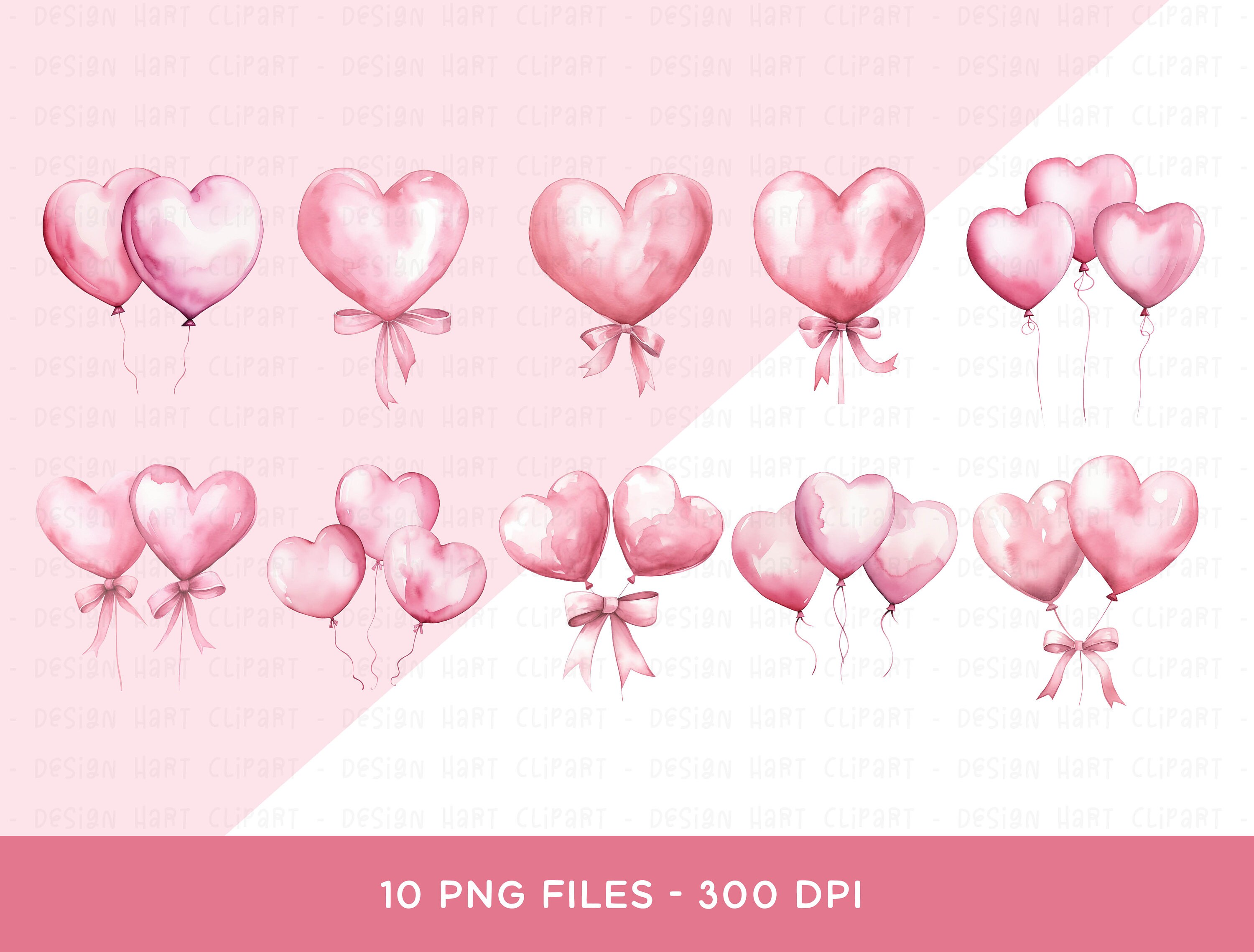 Heart Balloon Clipart Bundle - Watercolor Pink Pastel Love Heart ...