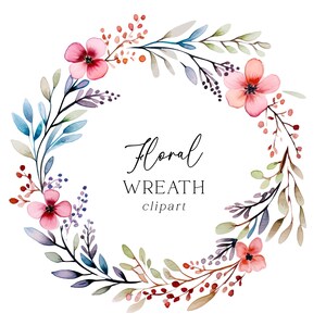 Imágenes Prediseñadas de corona botánica - acuarela flores silvestres Floral PNG en rosa y azul para invitaciones de cumpleaños de boda arte de pared artesanías uso comercial