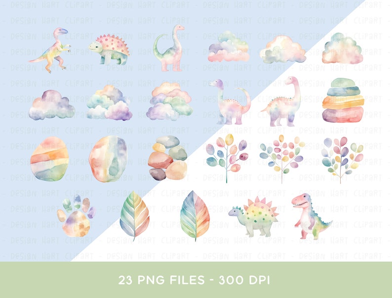 Dinosaurs Clipart Bundle - Rainbow Watercolor T-rex Jurassic Art PNG ...