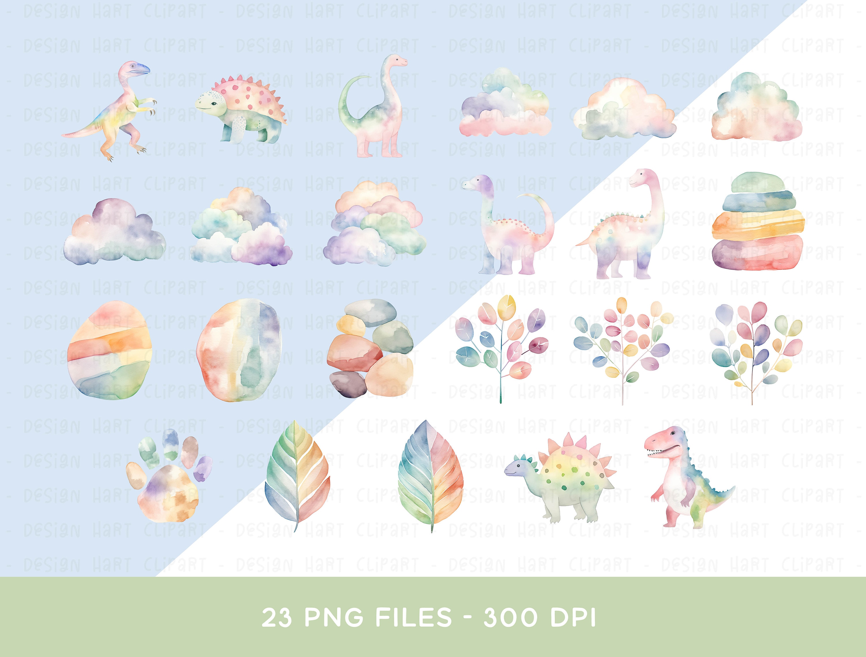 Dinosaurs Clipart Bundle - Rainbow Watercolor T-rex Jurassic Art PNG ...