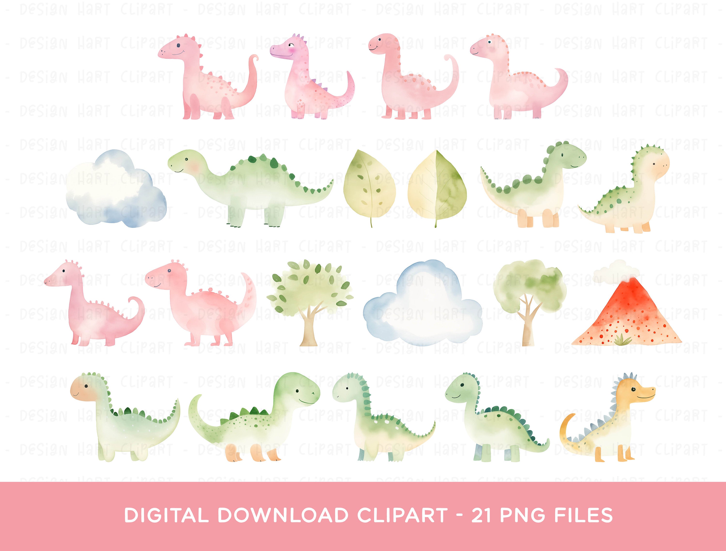 Dinosaur Clipart Bundle - Watercolor Jurassic Prehistoric Cute PNG ...