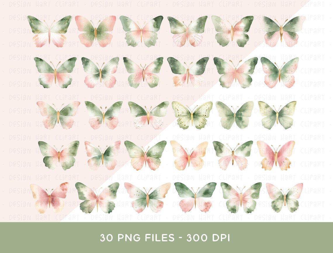 Watercolor Butterfly Clipart Bundle, PNG Sublimation Graphics Digital ...