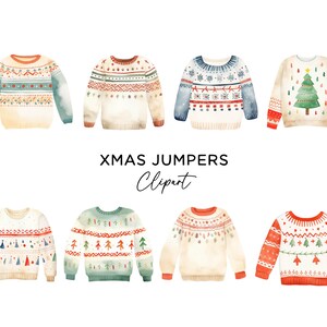 Weihnachten Pullover Clipart Bundle, PNG Grafiken digitaler Download Aquarell Pullover Stricken Oberteile rot grün Weihnachten kommerzielle Nutzung