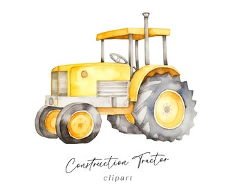 Watercolor Tractor Clipart, Construction Vehicle PNG Digital Download for Commercial Use Builder Tractor for Kids Birthday Invitations Cards
