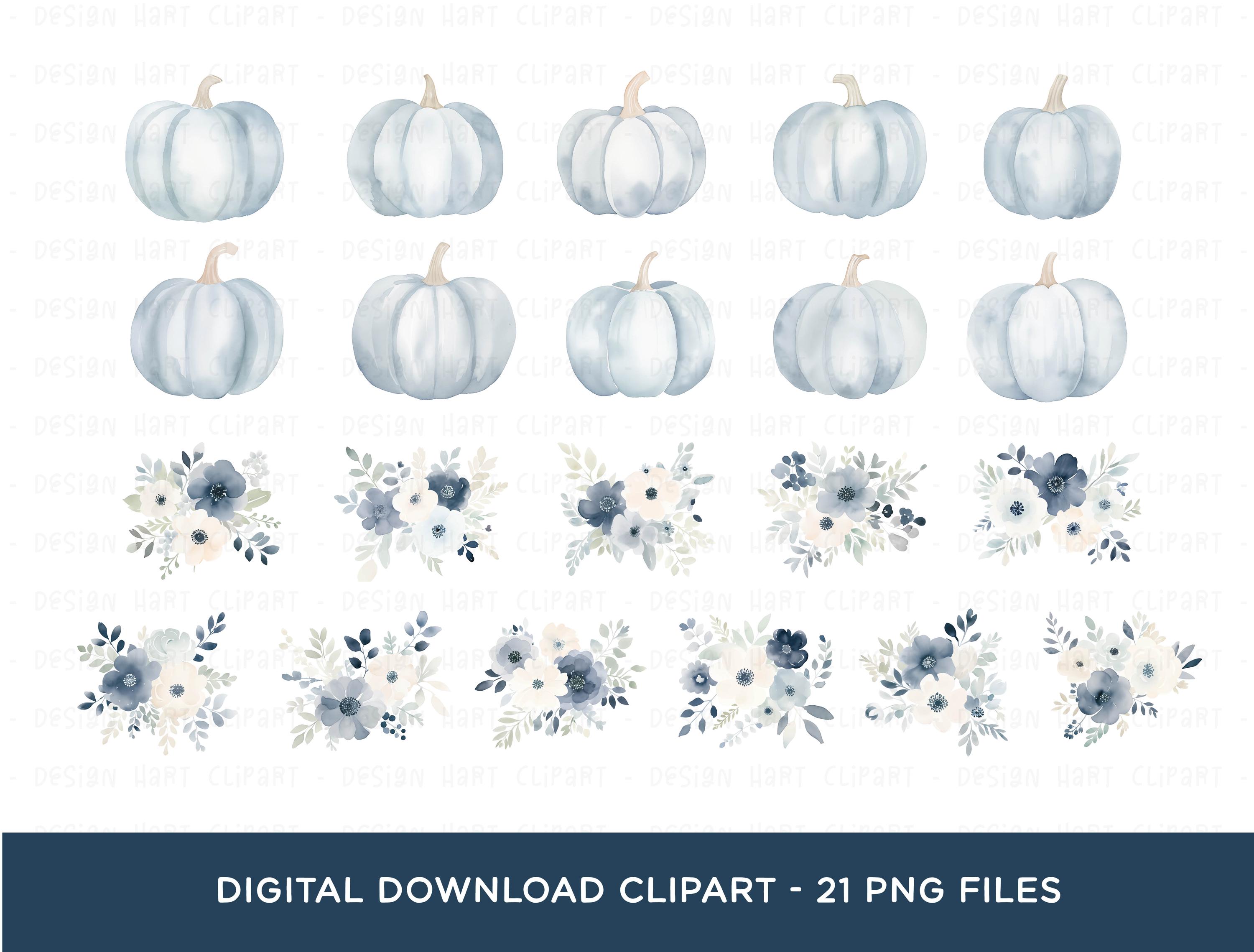 Pumpkin Clipart Bundle, PNG Graphic Digital Download Watercolor Floral ...