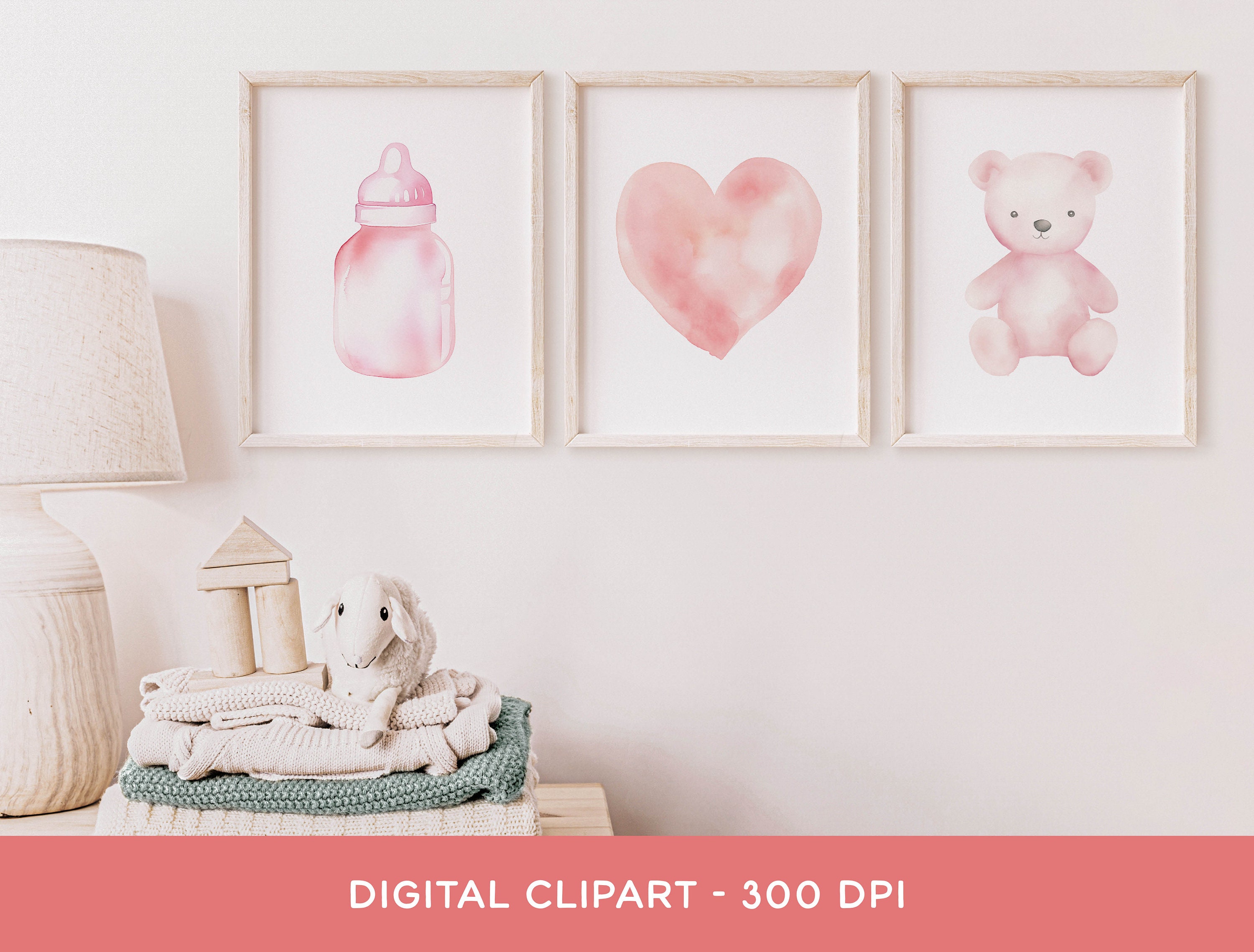 Pink Baby Shower Clipart Bundle - Watercolor Nursery Girl Newborn Clip ...