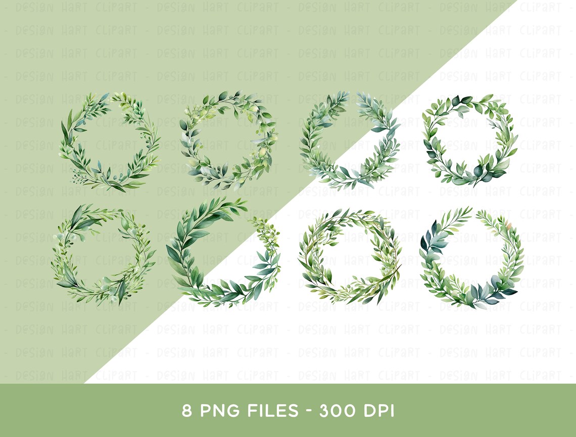 Greenery Wreath Clipart Bundle, Watercolor Leaf Arrangements PNG ...
