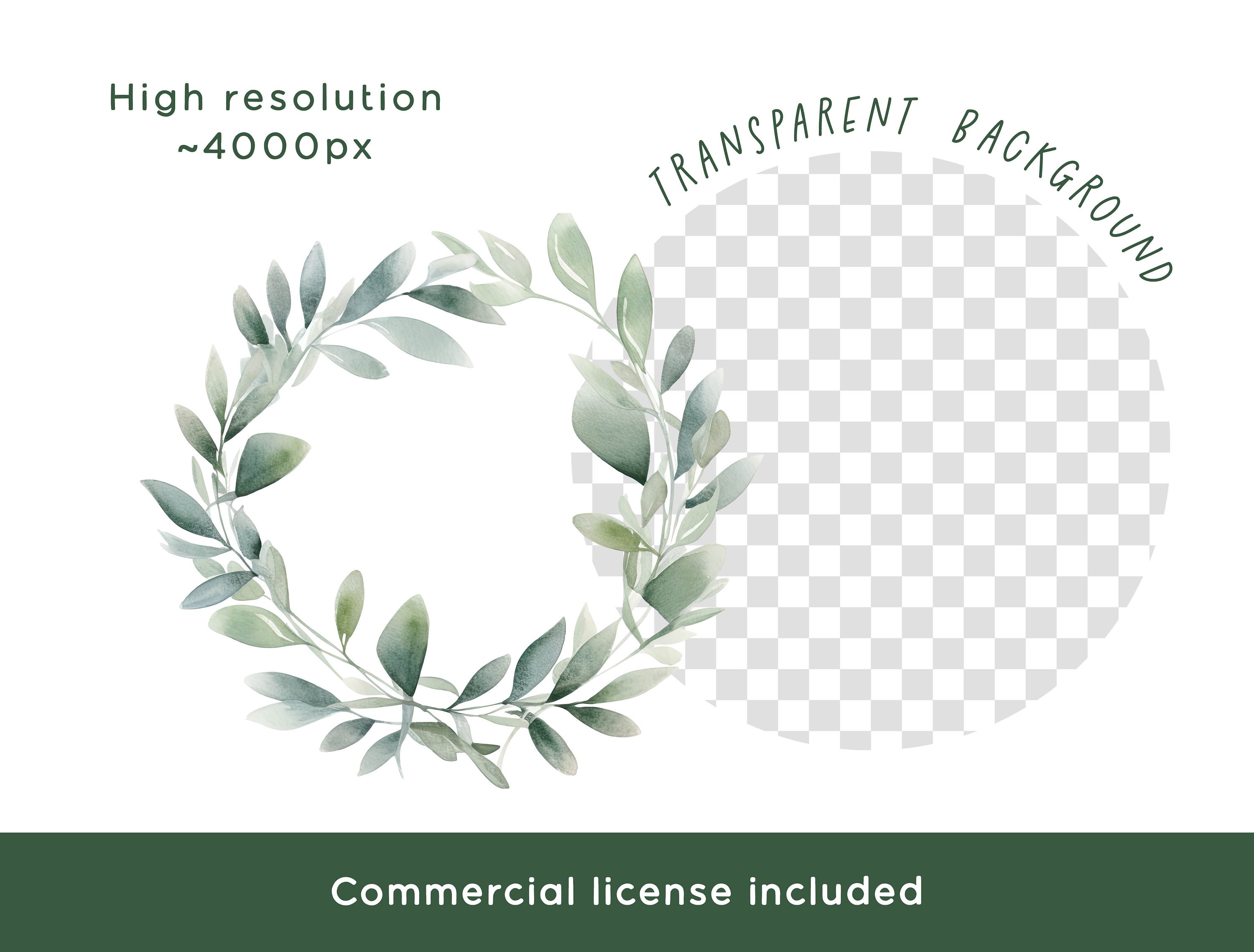Eucalyptus Wreath Clipart, Watercolor Botanical Greenery PNG Graphic ...