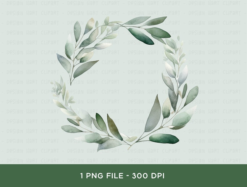 Eucalyptus Wreath Clipart, Watercolor Botanical Greenery PNG Graphic ...