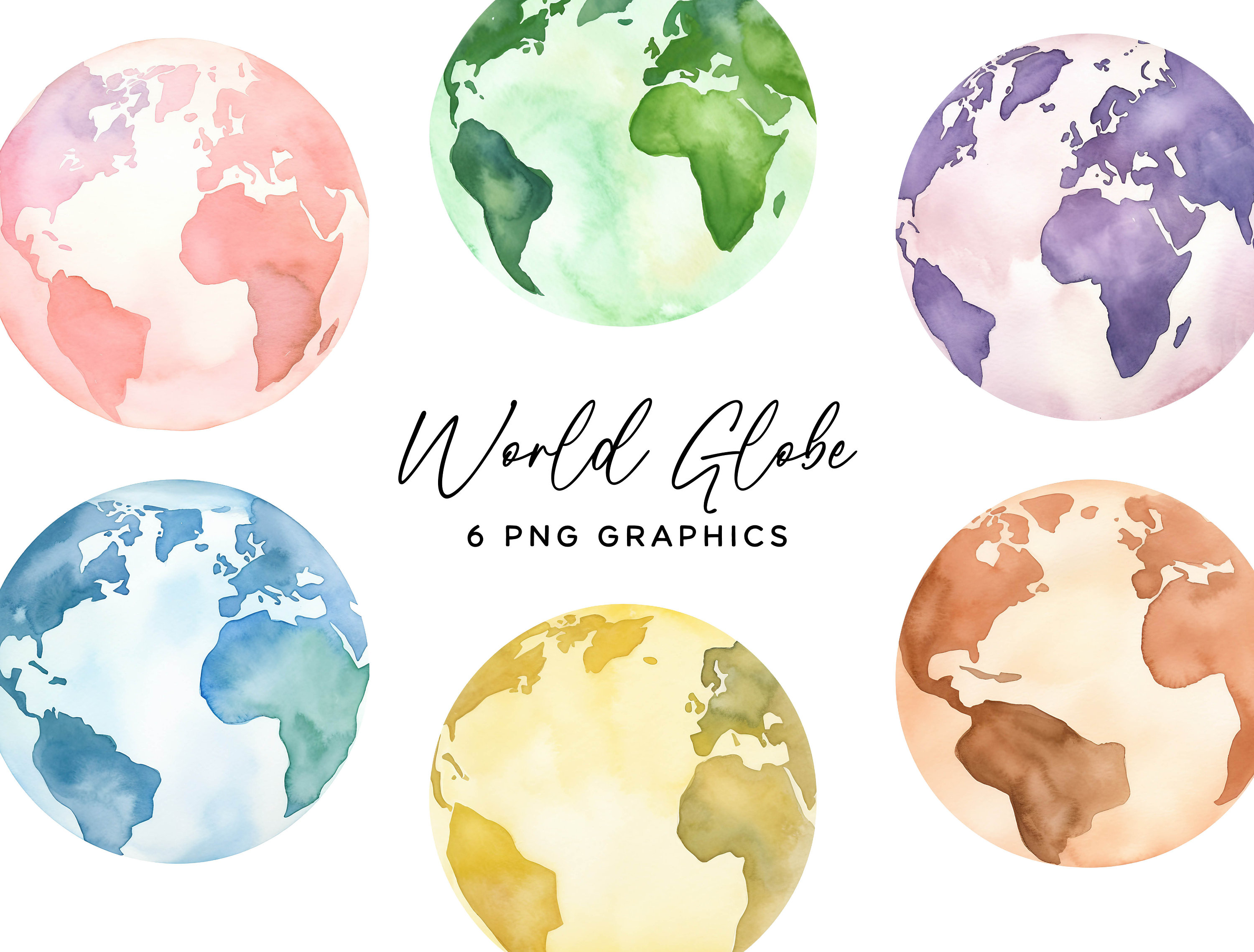 World Globe Clipart Bundle Colorful Pastel Earth Graphics, PNG