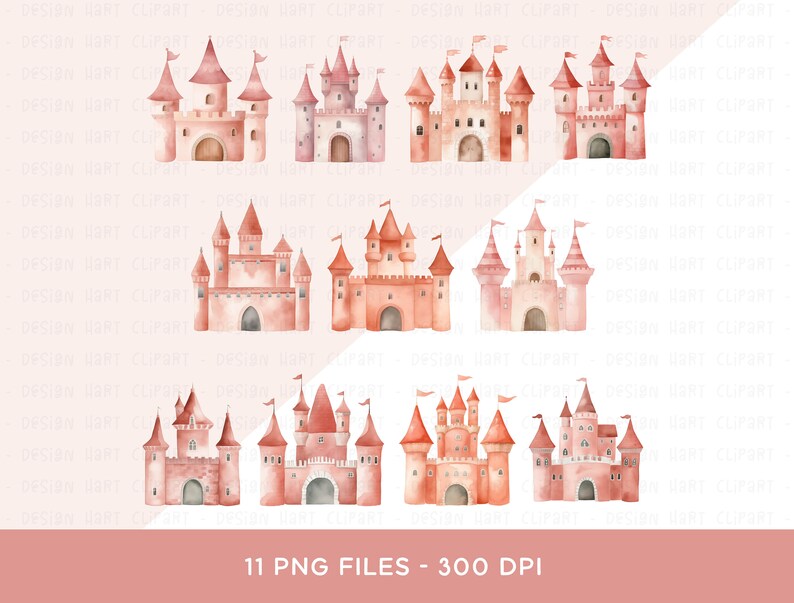 Pink Castle Clipart Bundle, Princess Magical Fairytale Pink Red Girls ...