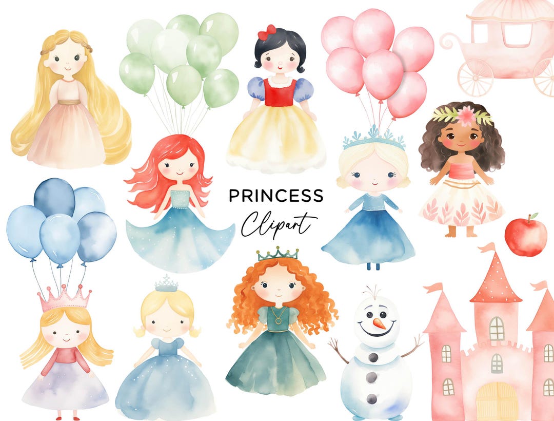 Princess Clipart Bundle, PNG Graphics Watercolor Clipart Fairytale Anna ...