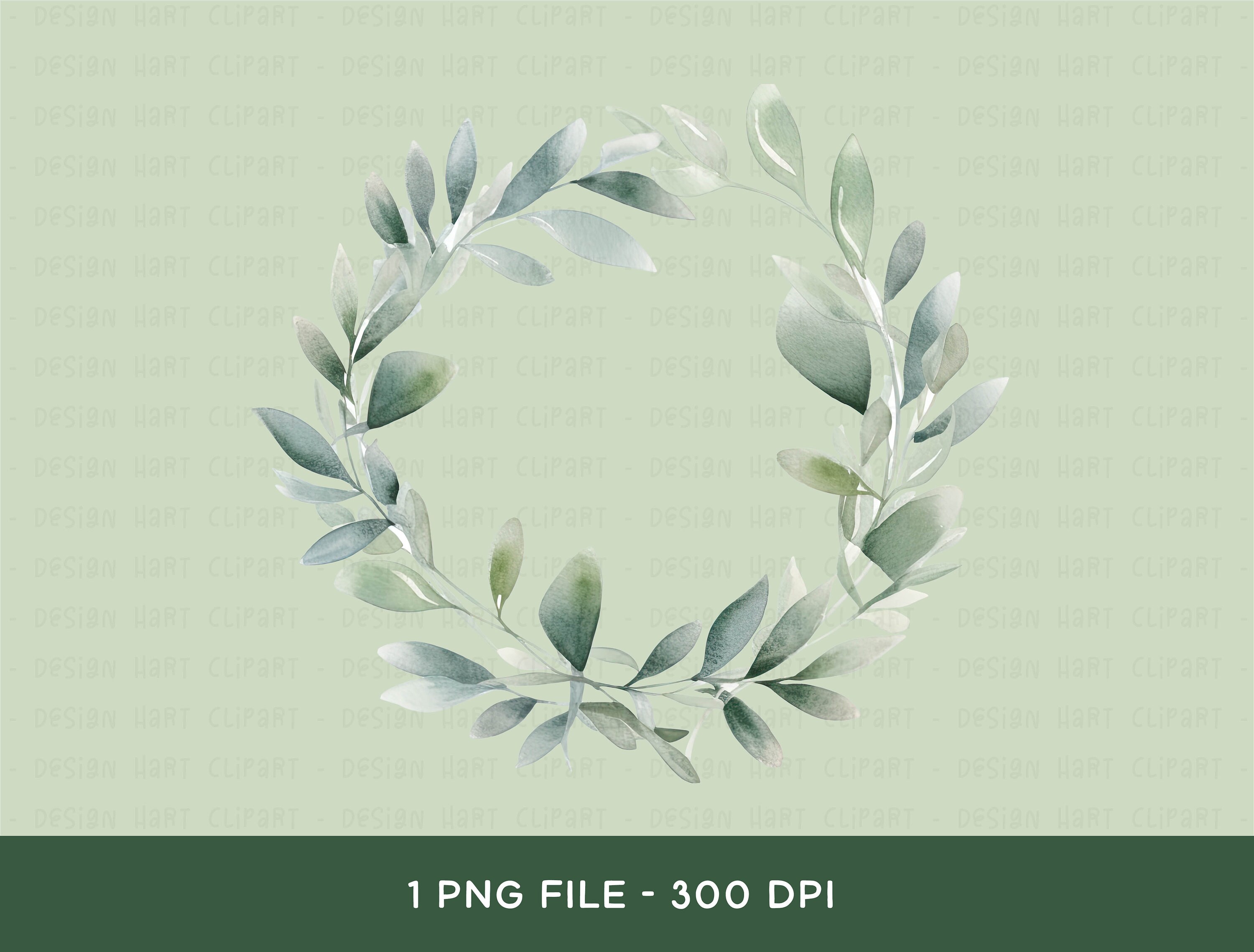 Eucalyptus Wreath Clipart, Watercolor Botanical Greenery PNG Graphic ...