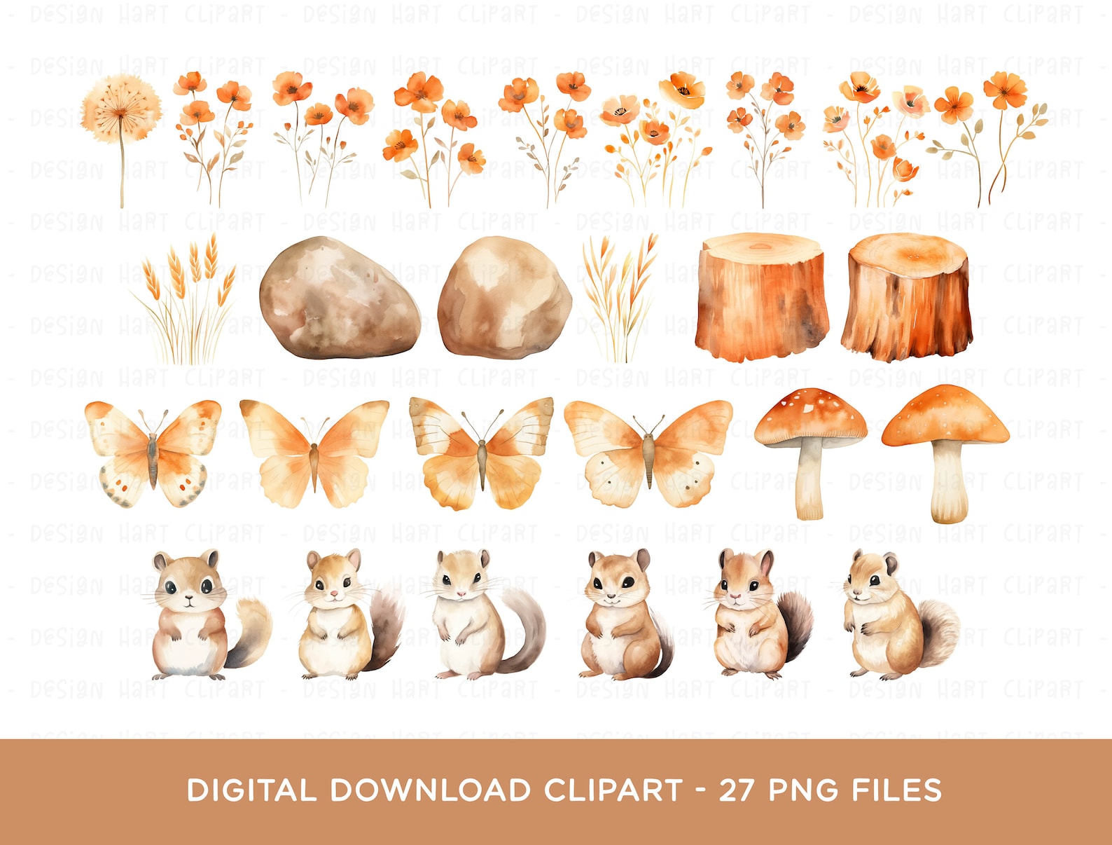 Chipmunk Clipart Bundle, Watercolor Woodland Animals PNG for Kids ...