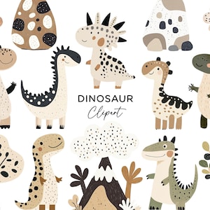 Pacchetto Clipart di Dinosauri - Grafica PNG di dinosauri preistorici del Giurassico ad acquerello per uso commerciale, download digitale Clipart di palme vulcaniche per bambini