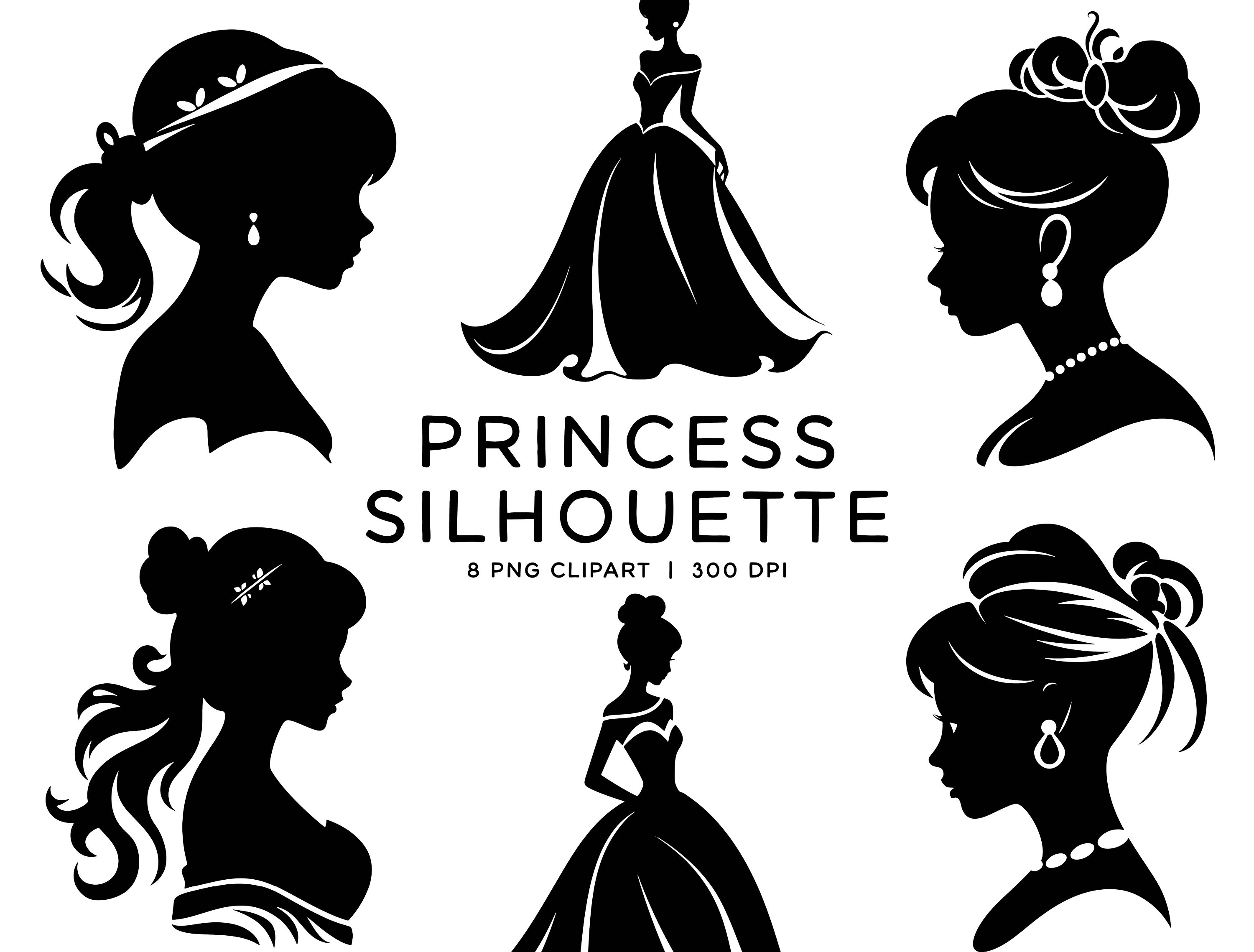 Princess Silhouette Clipart Bundle, Black \u0026 White Outline Art PNG + SVG  Files for Invitations Scrapbooking Digital Download Commercial Use - Etsy  New Zealand, image size:3000x2278