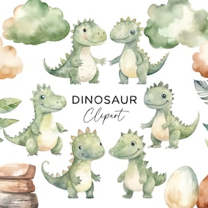 Bundle de cliparts dinosaure, aquarelle T-Rex PNG Clip Art pour chambre d'enfant Art Party Invitations Scrapbooking Jurassique préhistorique en téléchargement numérique