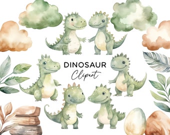 Dinosaur Clipart Bundle, Watercolor T-Rex PNG Clip Art for Nursery Art Party Invitations Scrapbooking Prehistoric Jurassic Digital Download