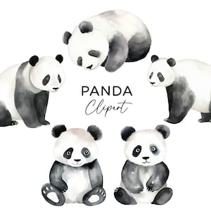 Panda Clipart bundel, aquarel schattige Panda's Graphics PNG kunst voor uitnodigingen voor een feest Stickers Scrapbooking digitale download commercieel gebruik