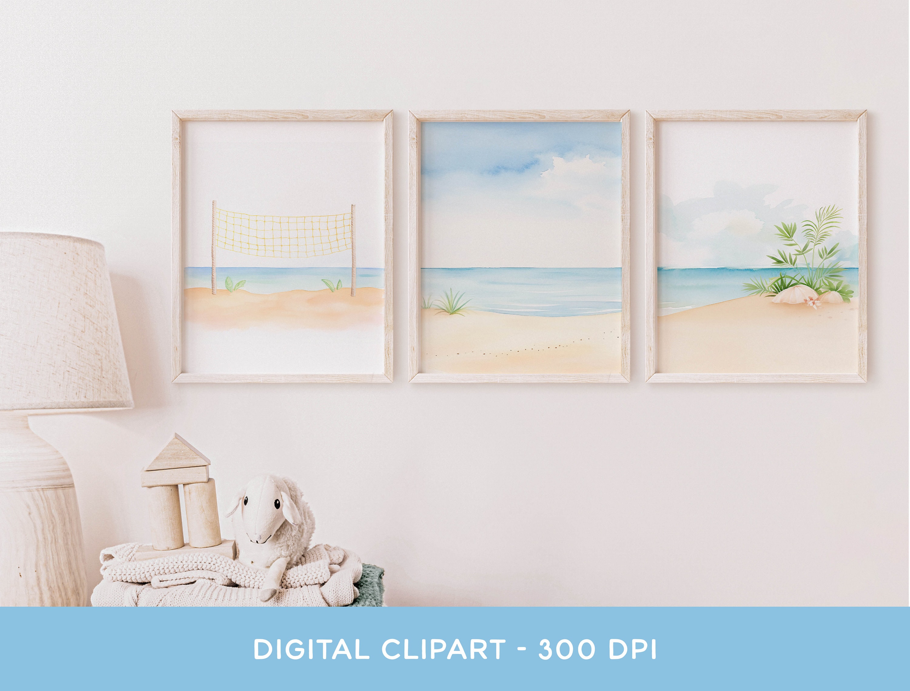 Beach Clipart Bundle - Pastel Watercolor Ocean Palm Tree Sun Waves PNG ...