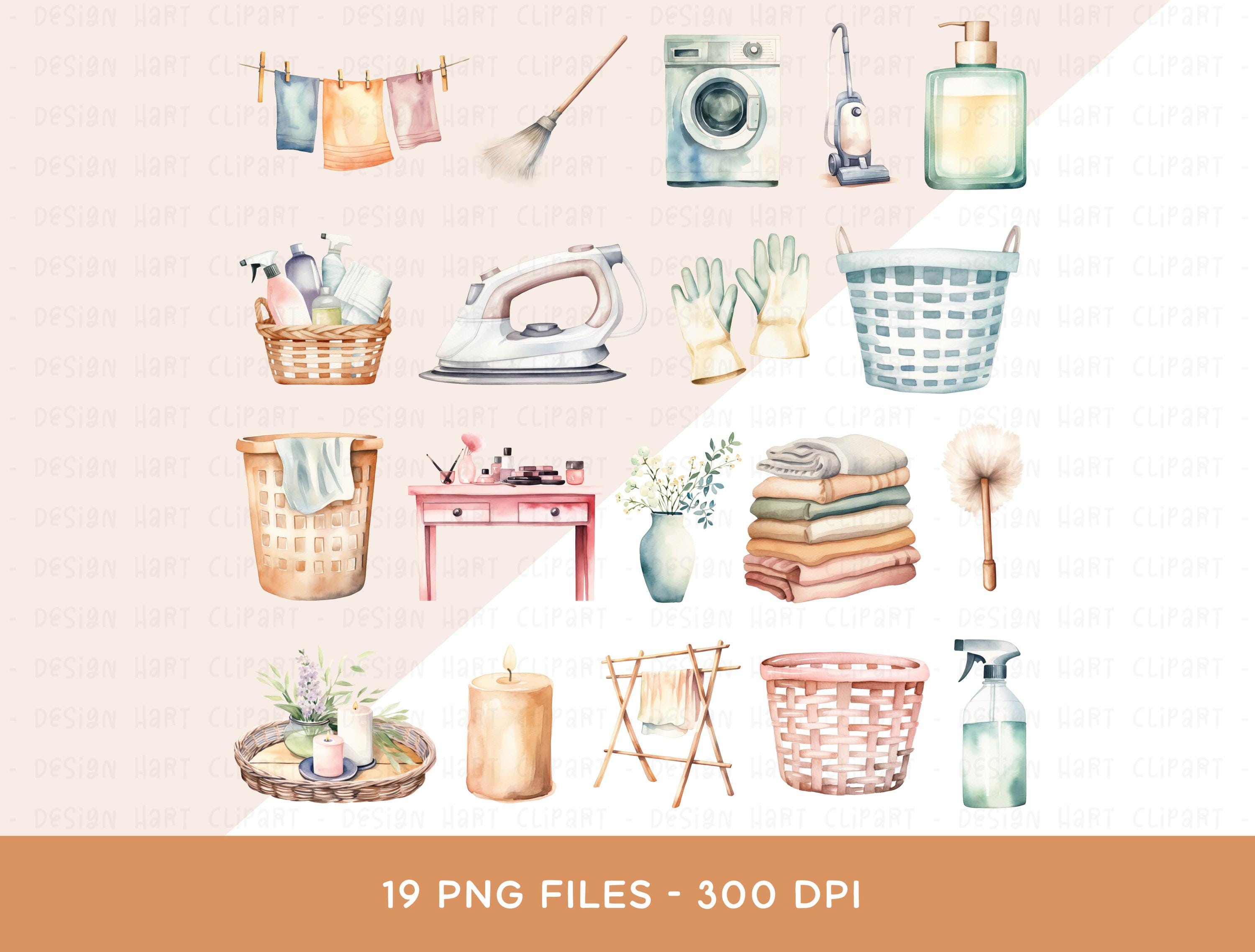 Housekeeping Clipart Bundle, PNG Graphic Digital Download Watercolor  Cleaning Supplies Laundry Chores Vacuum Commercial Use Clip Art Files - Etsy, image size:3000x2277